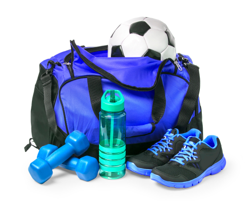 sports bag with sports equipment isolated white with clipping path 1