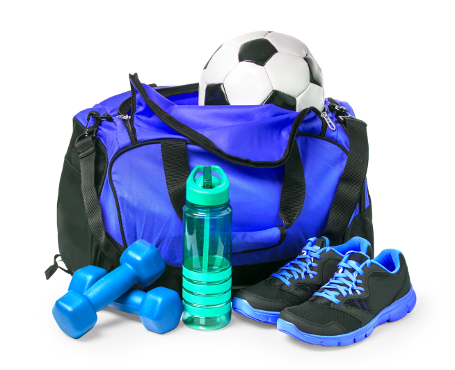 sports bag with sports equipment isolated white with clipping path 1